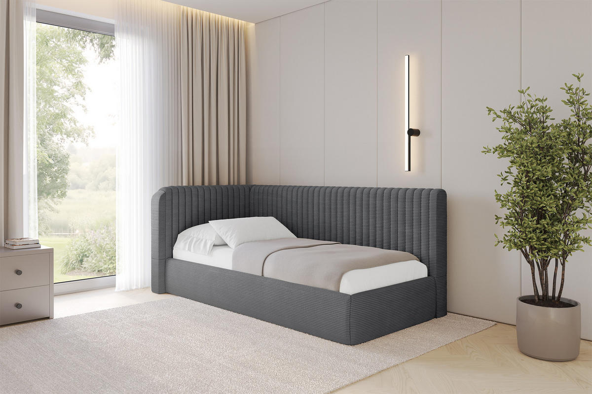 EINZELLBETT Jugendbett mit Bettkasten und Matratze H3/H4, Rechts - AURY 80x200 Dunkelgrau - Schieferfarben, Holzwerkstoff/Textil (80/200cm) - ALTDECOR