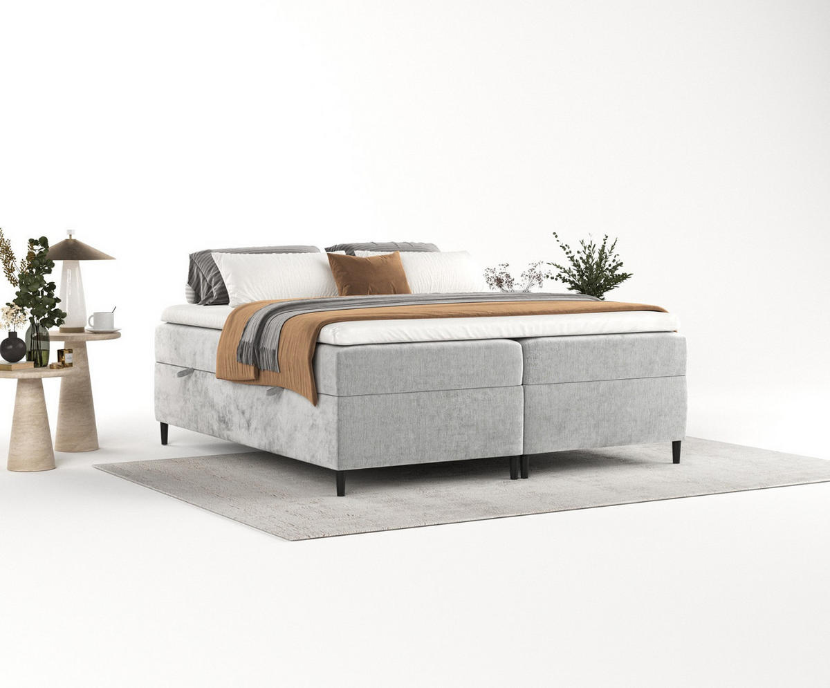 BOXBETT Theo 180/200 cm Hellgrau im Lotta Stoff - Hellgrau/Schwarz, Holz/Holzwerkstoff (180/200cm) - AltaBeds