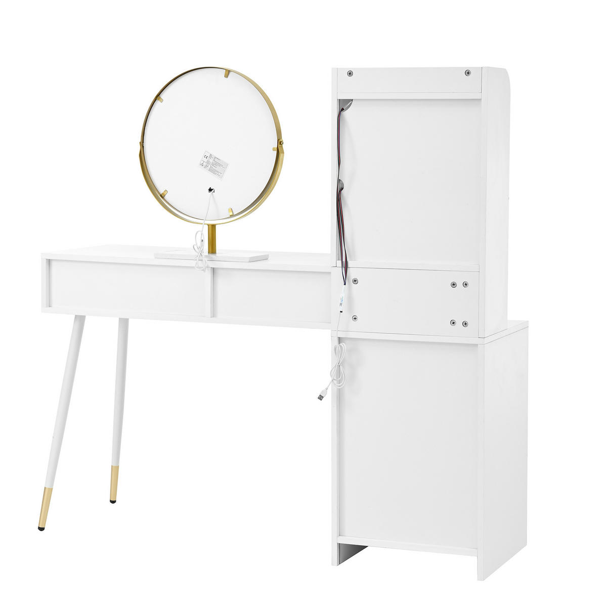 SCHMINKTISCH-SET 100/40/125 cm weiß mit dreifarbigem LED-Spiegel und 4 Schubladen - Weiß, Holzwerkstoff (100/125/40cm) - OKWISH