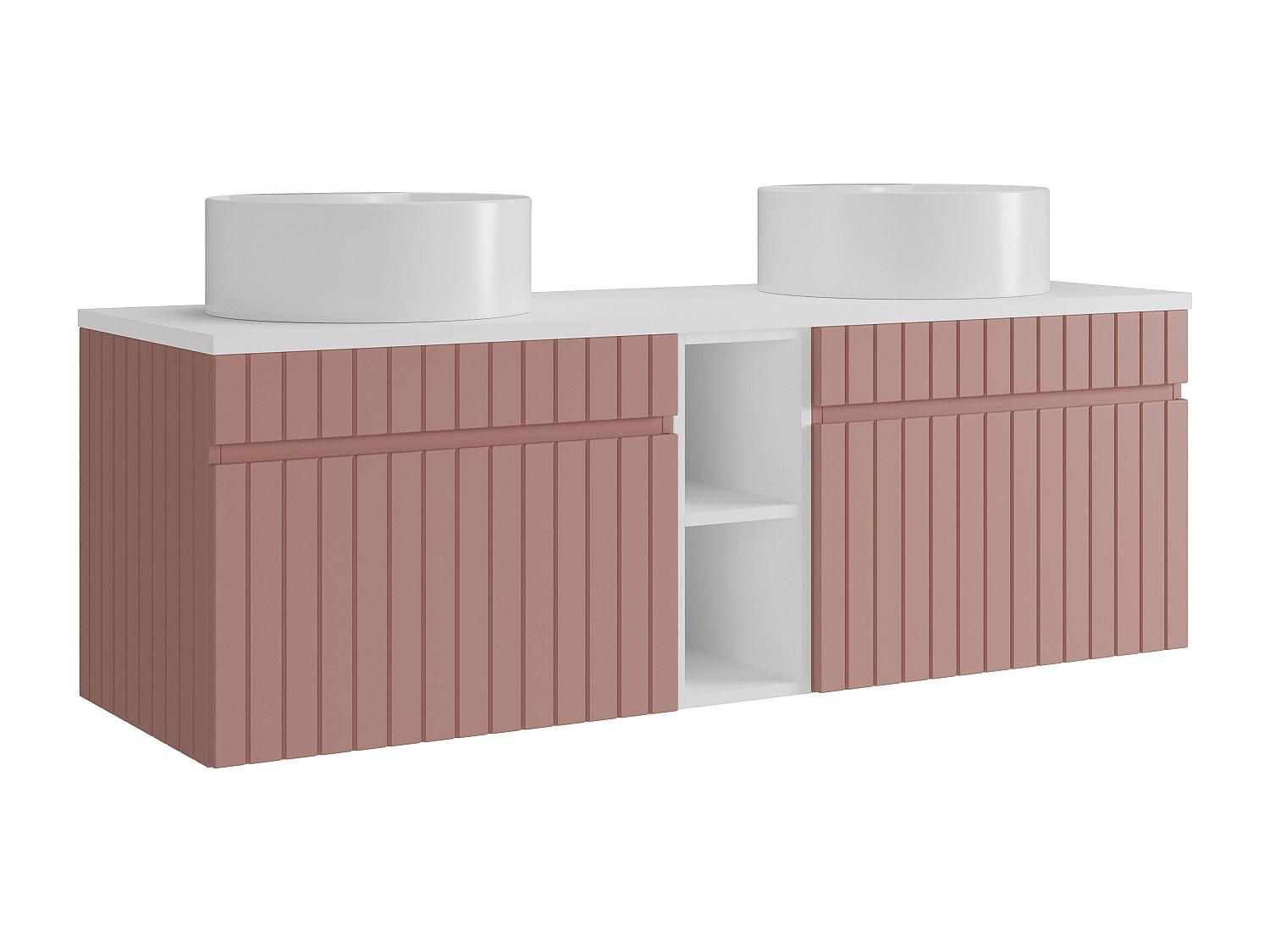 DOPPELWASCHTISCH - 140cm x 46cm - MDF - puderrosa, weiß - SATARA - Pink, Holz (140/46/46cm) - Vente-Unique