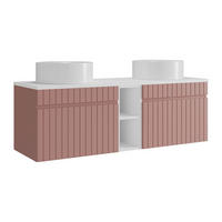 DOPPELWASCHTISCH - 140cm x 46cm - MDF - puderrosa, weiß - SATARA - Pink, Holz (140/46/46cm) - Vente-Unique