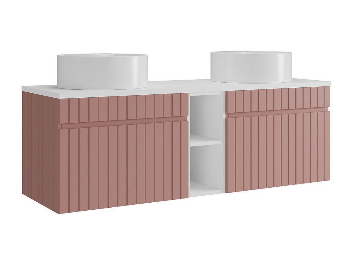 DOPPELWASCHTISCH - 140cm x 46cm - MDF - puderrosa, weiß - SATARA - Pink, Holz (140/46/46cm) - Vente-Unique