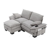 2-SITZER-SOFA DE-33749 mit Hocker und USB-C Hellgrau - Hellgrau, Metall (190/84/132cm) - ComfortXL