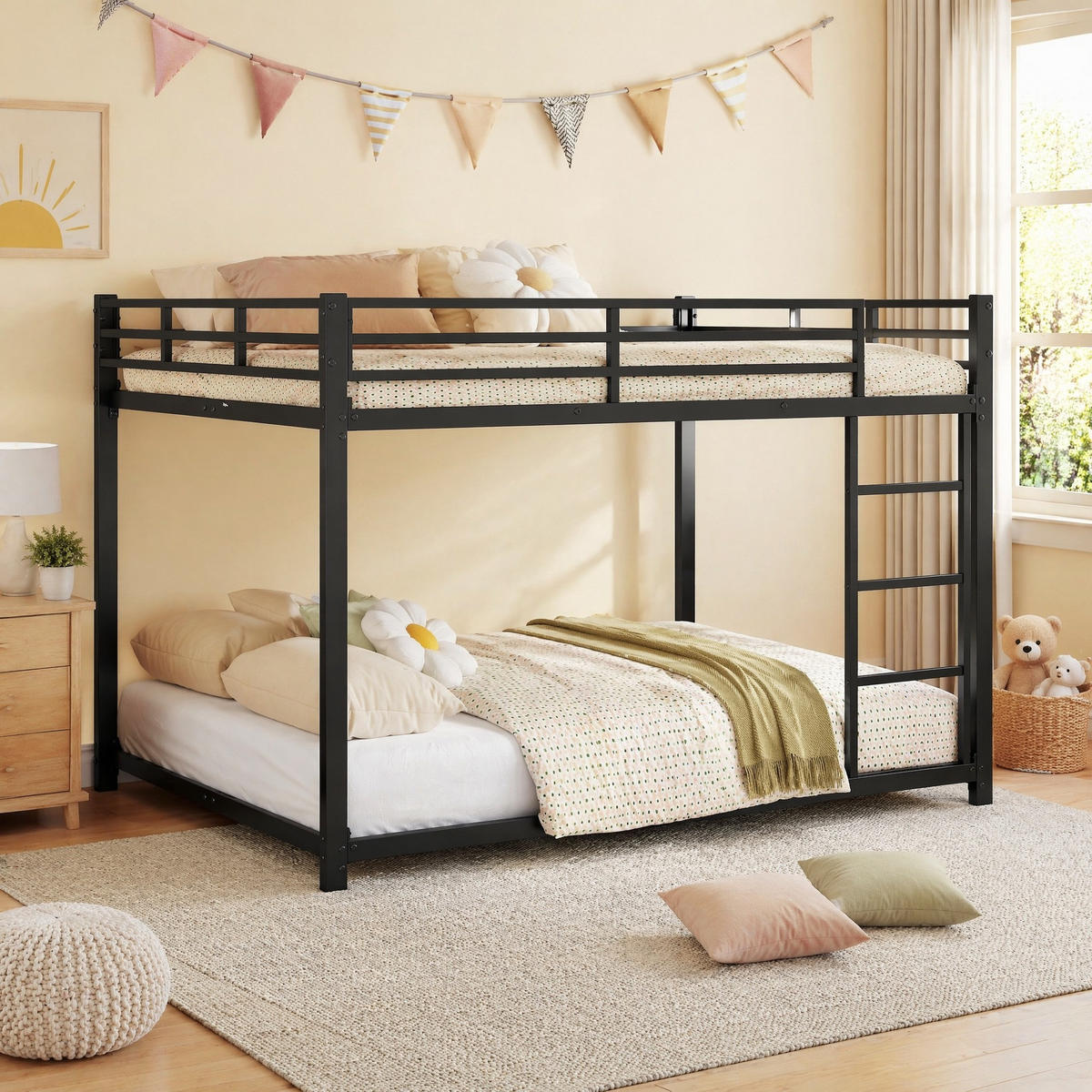 ETAGENBETT 140/200 cm aus Metall in Schwarz, platzsparend und mit Sicherheitsleisten - Schwarz, Metall (140/200cm) - OKMYHOME