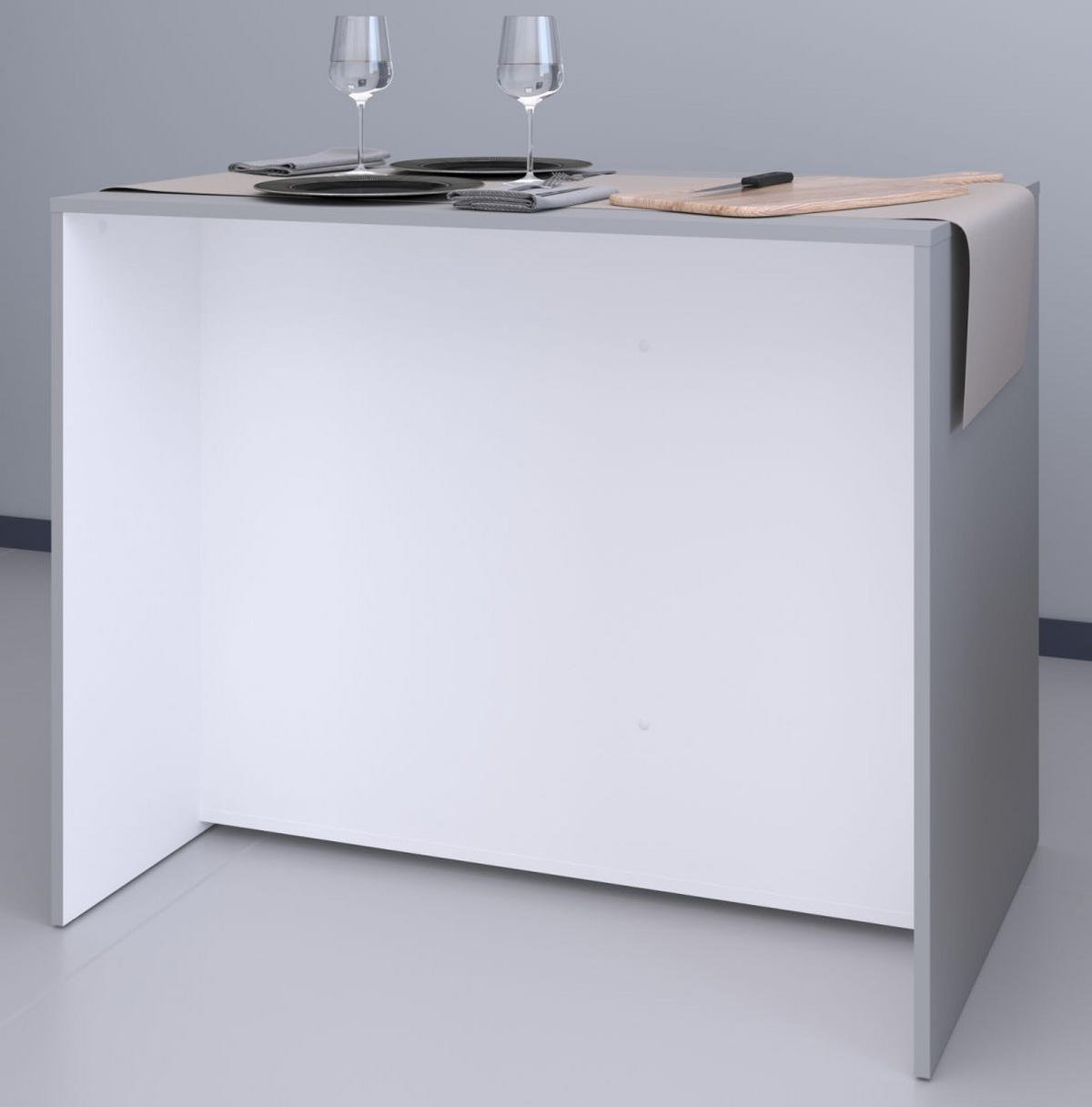 MINIKÜCHE grau, weiß, Set 2-teilig mit Buffet, Kücheninsel - Weiß/Grau, Holzwerkstoff (223/180/65cm) - Parisot Meuble