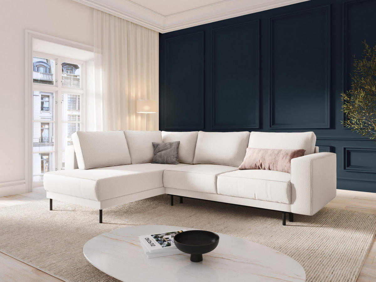 AUSKLAPPBARES-ECKSOFA links Caro aus strukturiertem Stoff leichtes beige 5 Sitzplätze - Beige, Textil (187/247cm) - Micadoni