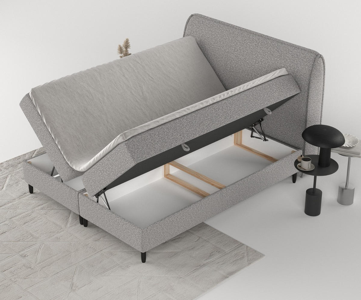 BOXBETT Lunaro 180/200 cm Grau im Bubble Stoff - Schwarz/Grau, Holz/Holzwerkstoff (180/200cm) - AltaBeds