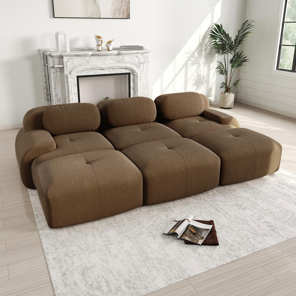 3-SITZER Sofa 298x178x75 cm aus Cordstoff modular ohne Gestell, braun - Braun, Textil (178/75/298cm)