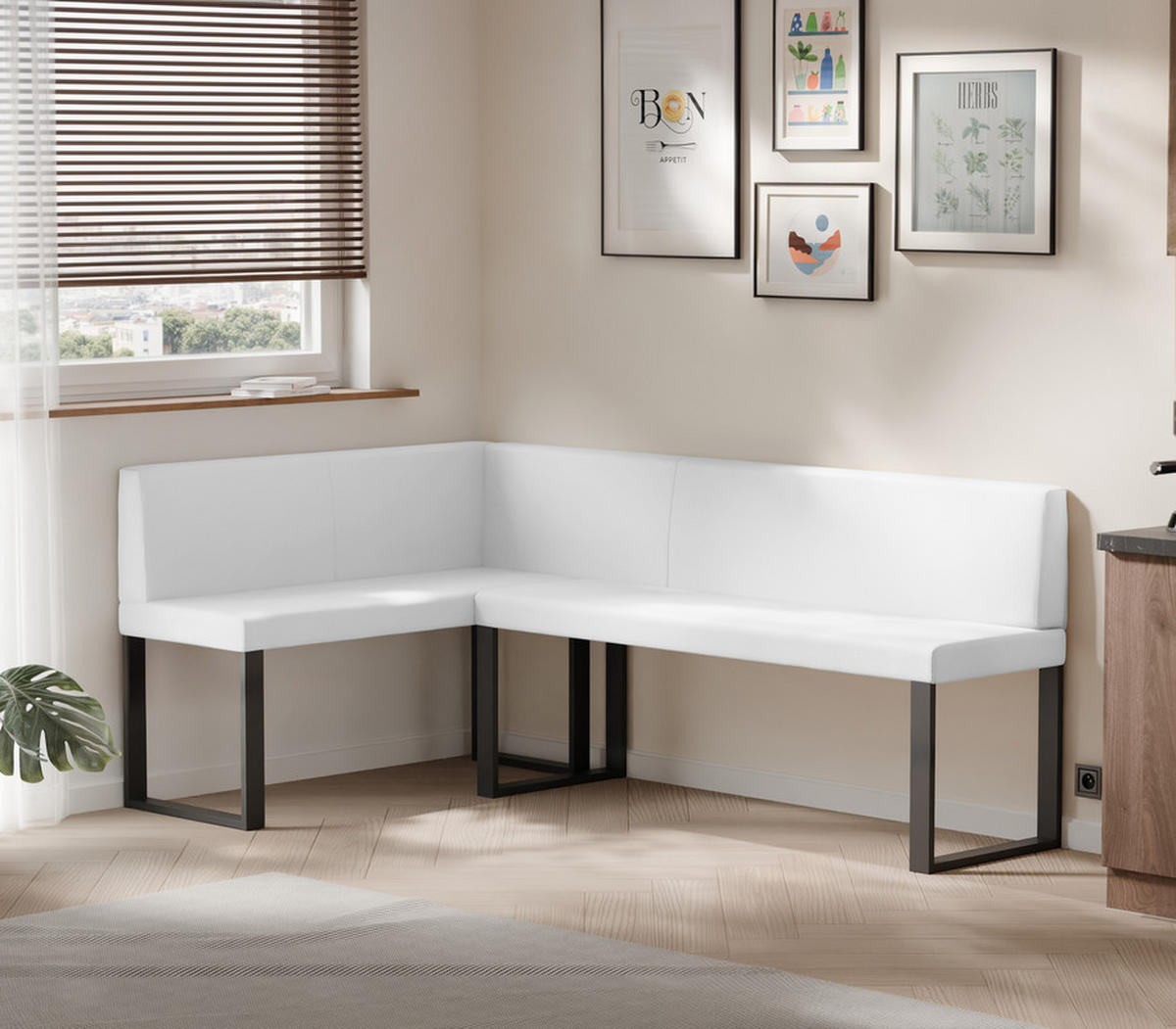 ECKBANK links SANA U Kunstleder glatt, 142/196 cm Weiß - Weiß, Kunststoff/Textil (142/196cm) - Idohome