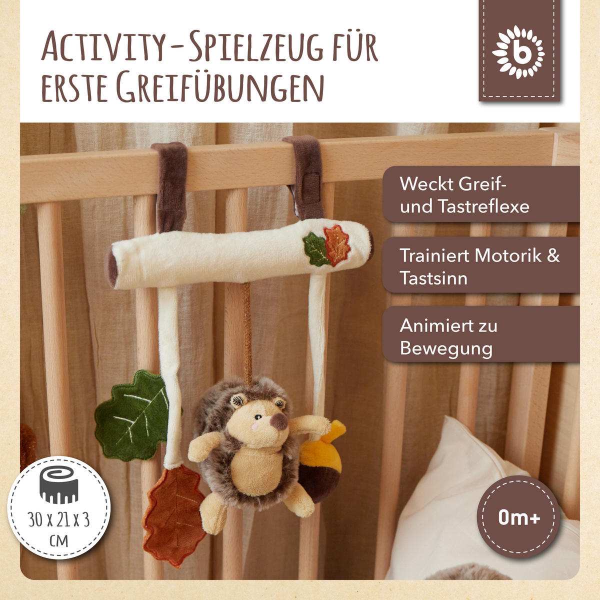 KINDERWAGENKETTE Plüsch Igel - ab Geburt - Braun, Textil (21/30cm) - Bieco Spielwaren