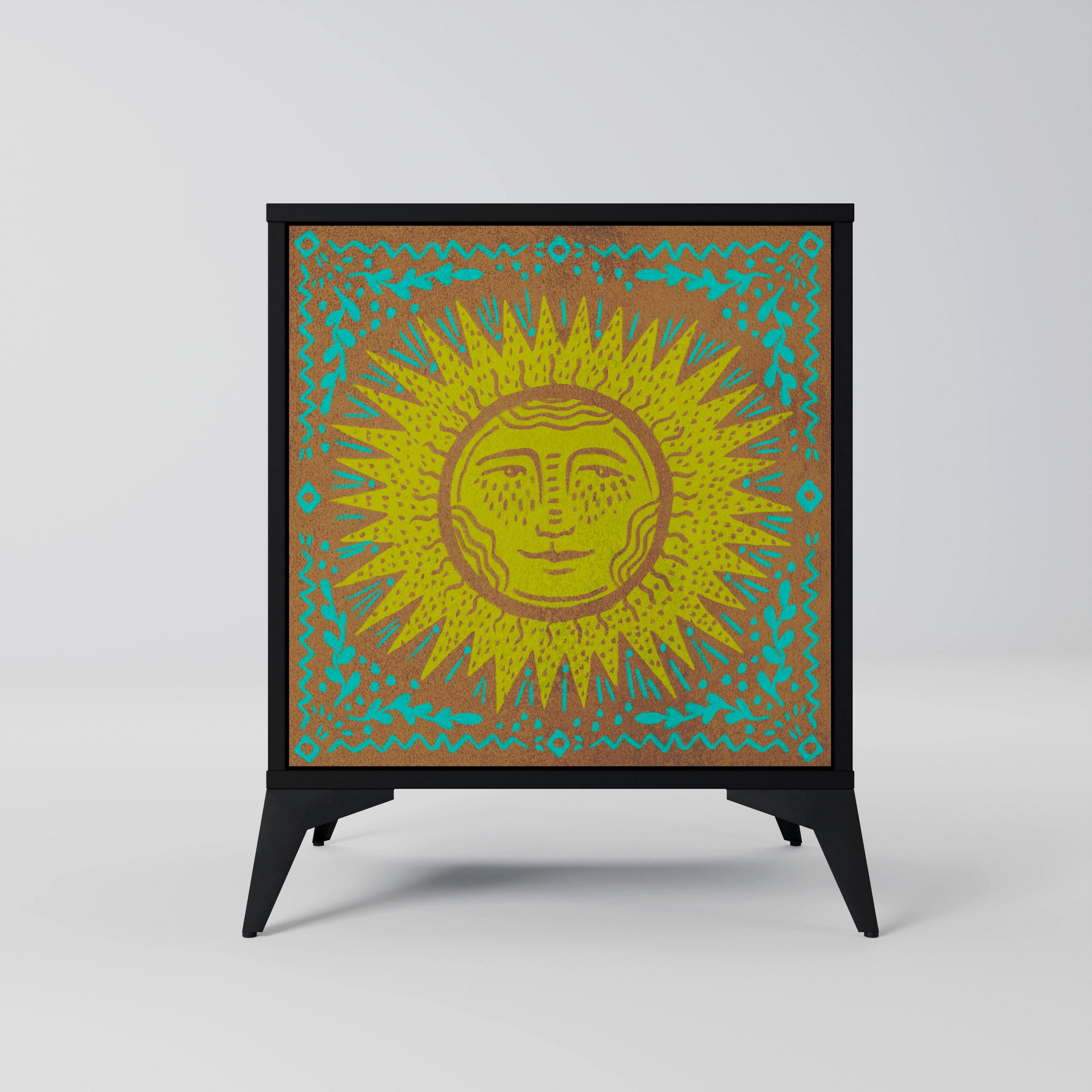 SIDEBOARD SUNSHINE EULOGY, Schwarz, 57,5x42x70,5 cm, Schwarze Metall-Sternfüße - Multicolor/Schwarz, Holzwerkstoff/Metall (57.5/70.5/42cm) - SpaceRebels