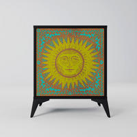 SIDEBOARD SUNSHINE EULOGY, Schwarz, 57,5x42x70,5 cm, Schwarze Metall-Sternfüße - Multicolor/Schwarz, Holzwerkstoff/Metall (57.5/70.5/42cm) - SpaceRebels