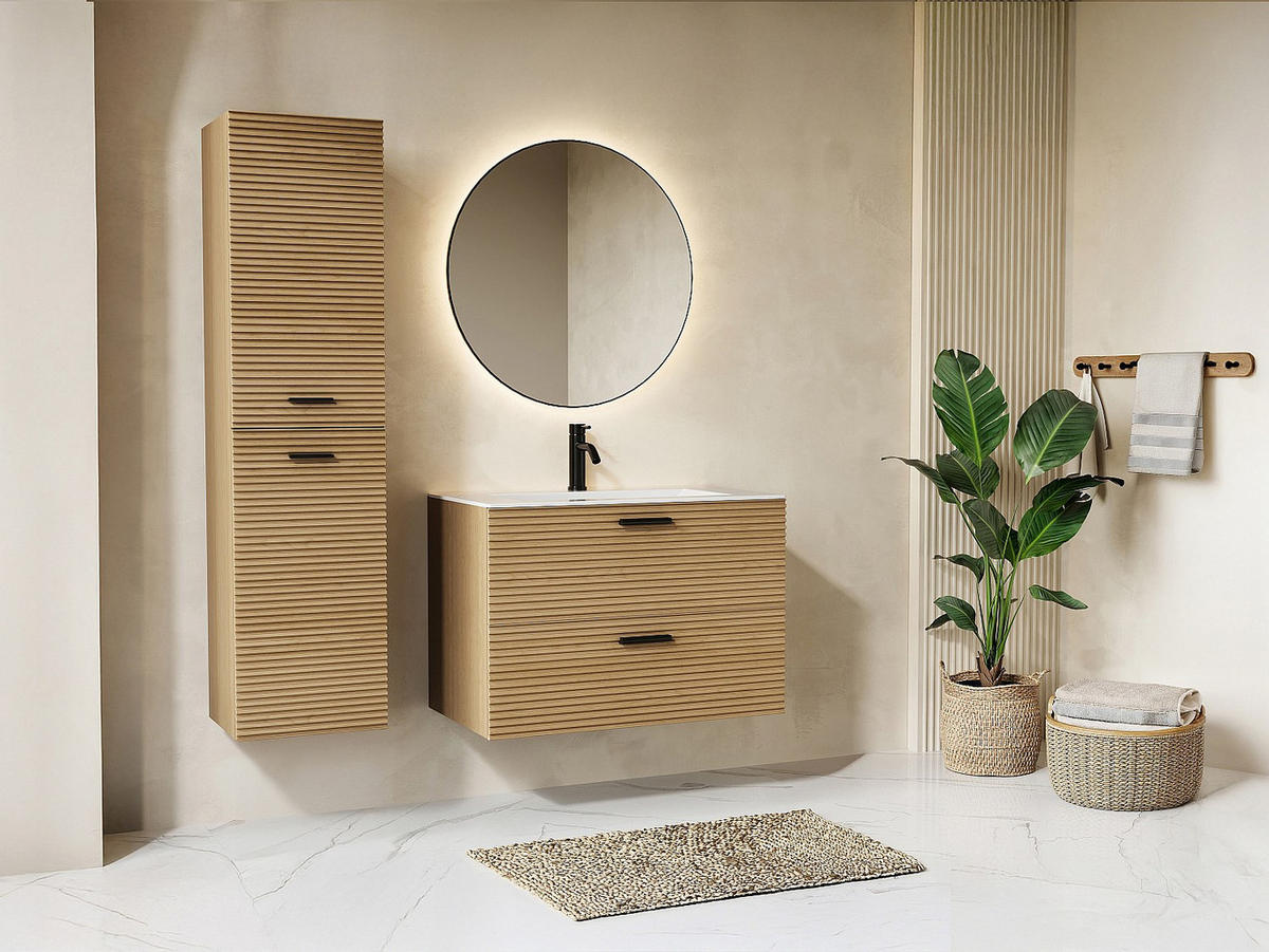 BADSCHRANK - 35 cm x 30 cm - Holz, Platte - Naturfarben Hell - SARONE - Naturfarben, Holz (35/140/30cm) - Vente-Unique