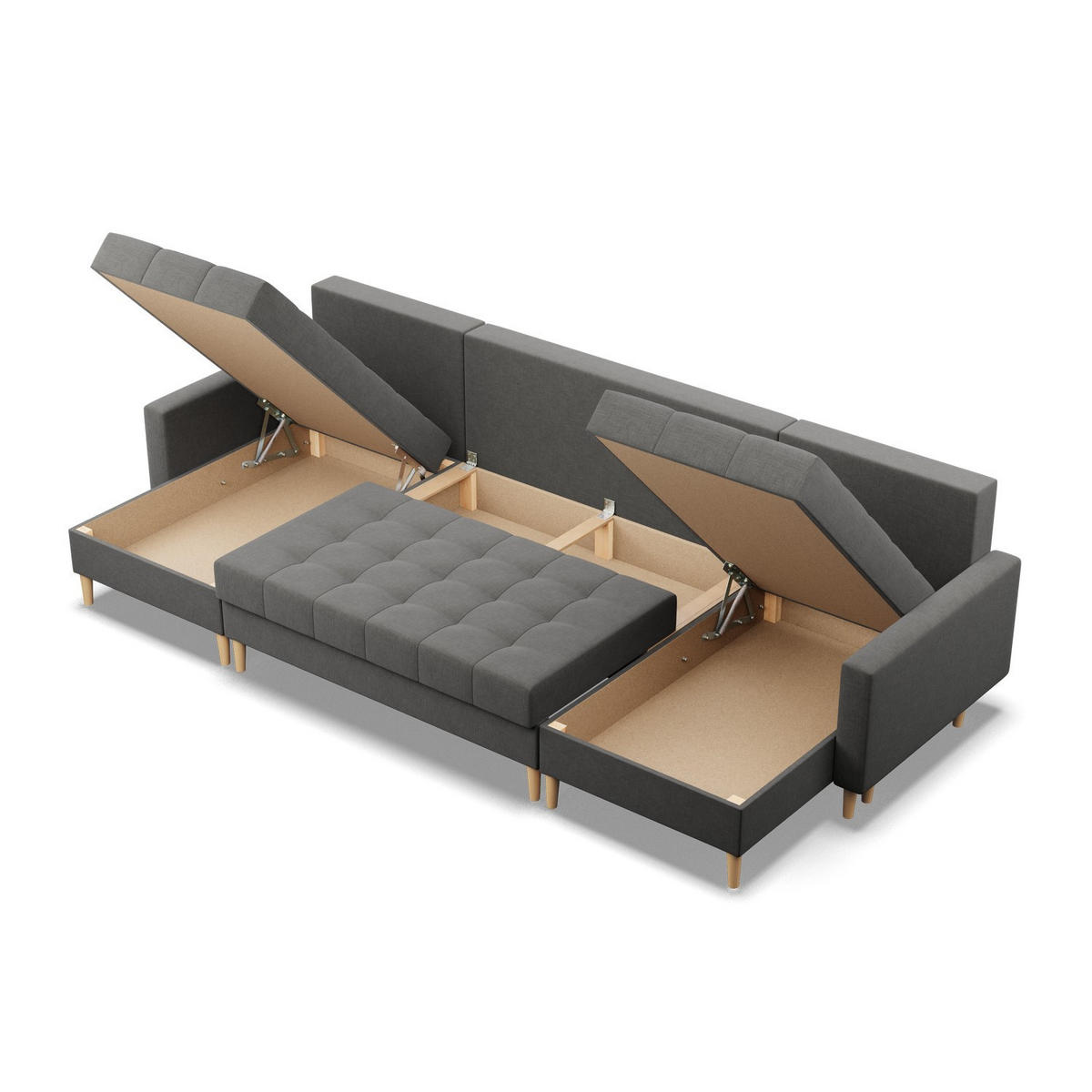 U-SOFA MIT SCHLAFFUNKTION ELMA, Dunkelgrau - Dunkelgrau, Textil (294/92/140cm)