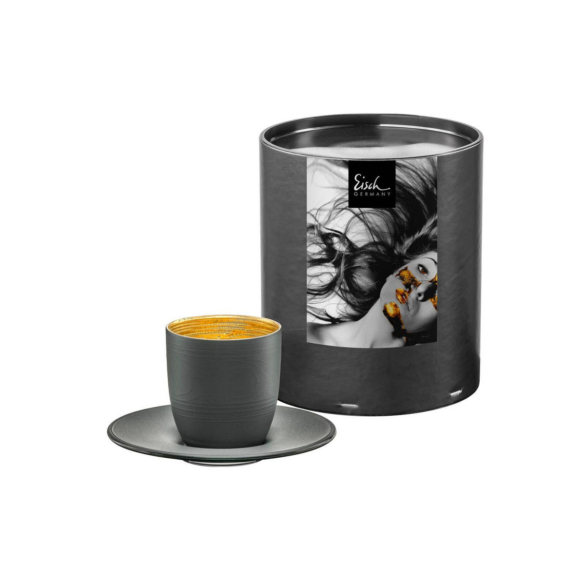 ESPRESSOTASSE MIT UNTERTASSE Cosmo Collect Gold / Grau 100 ml - Goldfarben/Grau, Glas (0.1L) - Eisch