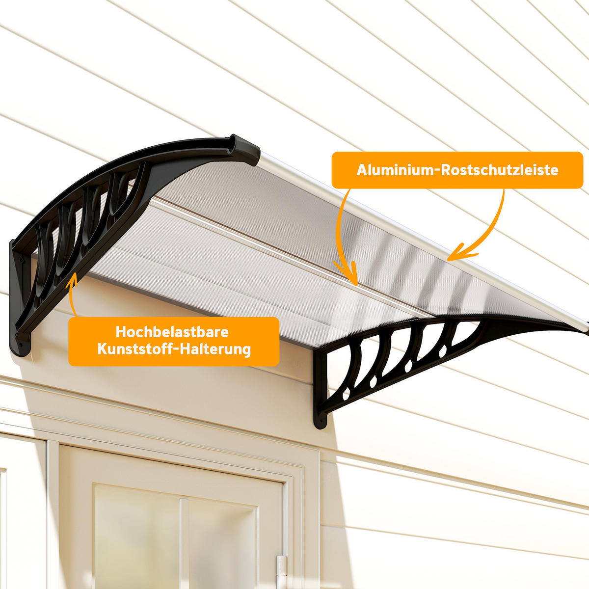 VORDACH DE-07382 wetterfest, transparent mit Aluminiumrahmen Schwarz - Transparent/Schwarz, Kunststoff/Metall (96.5/27/103cm) - ComfortXL