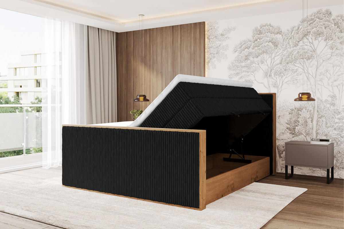 BOXSPRINGBETT LOLLI9 -Z-KING 120x200 - H3/H4 Schwarz - Schwarz, Holzwerkstoff (120/200cm) - ALTDECOR