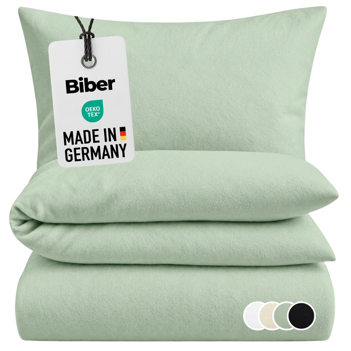 BETTWÄSCHE Biber 135x200 Salbei Grün Uni Flanell Winter Bettbezug - Made in Germany - Salbeigrün, Textil (135/200cm) - Carpe Sonno