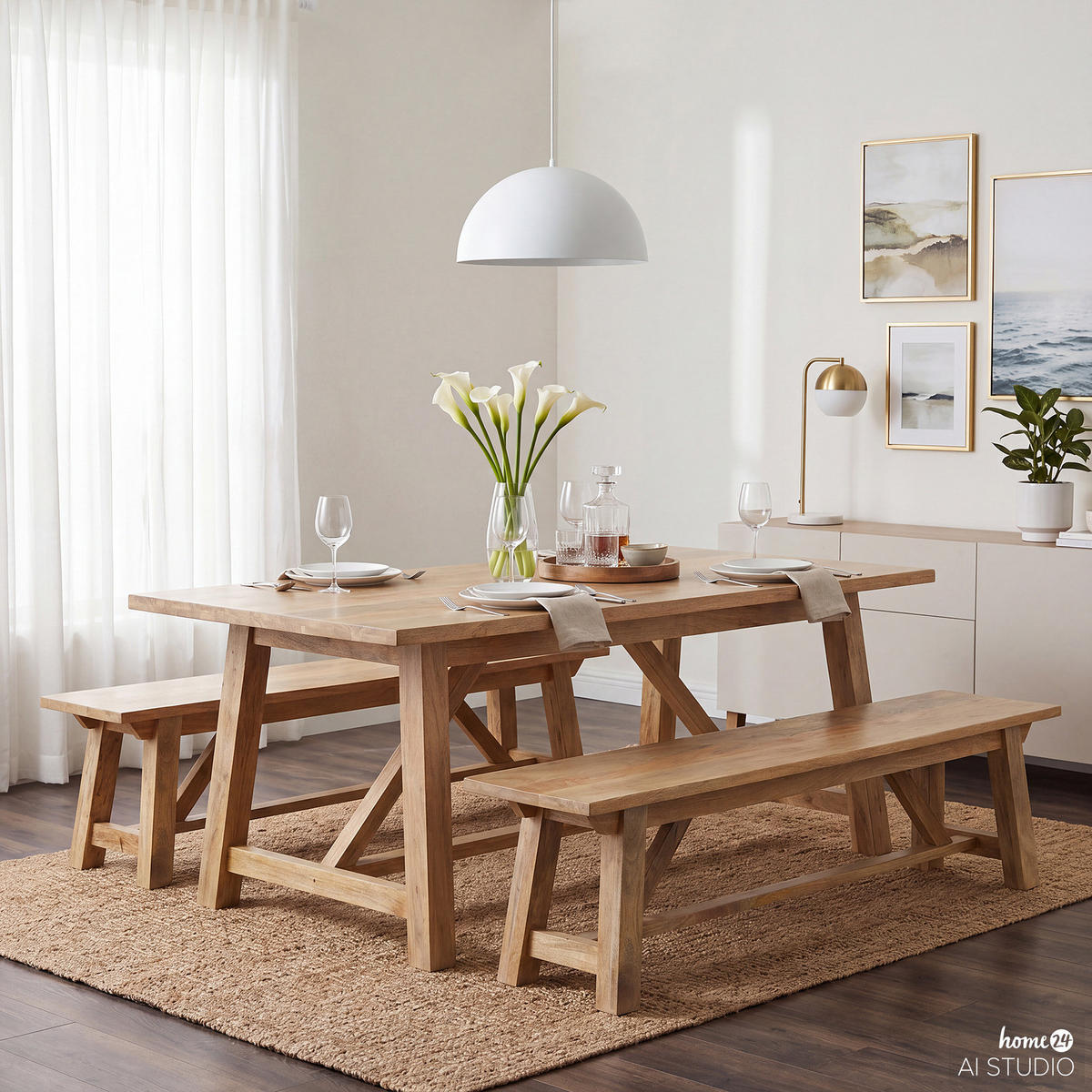 SITZBANK - Mango massiv - Naturfarben, Holz (200/45/40cm) - home24