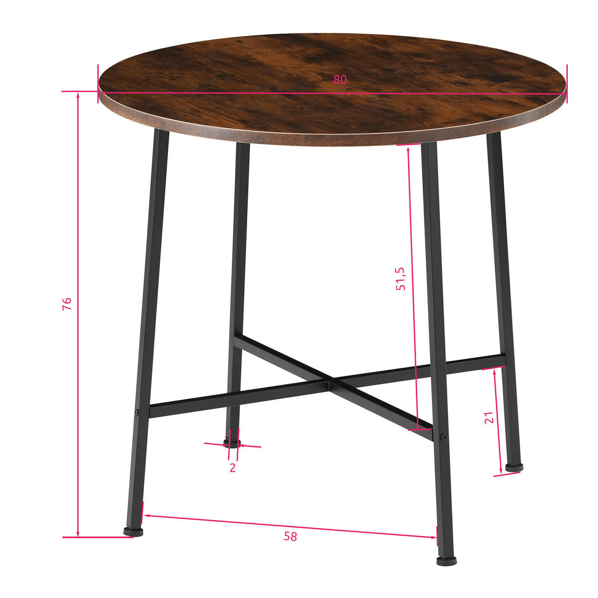 ESSTISCH Ennis,80 x 76 cm,Industrial Holz dunkel, rustikal - Rostfarben, Holz (80/80/76cm) - tectake