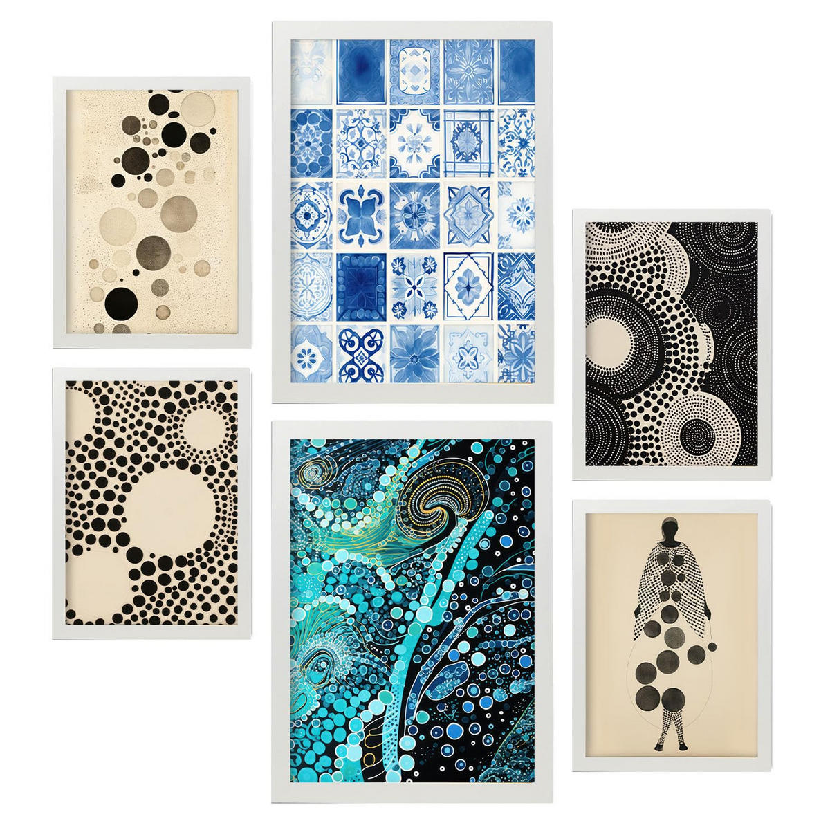 POSTER Set Mit 6 Schillernde Punkte In Vielseitiger A3 & A4 Weißer Rahmen - Weiß, Papier (29/3cm) - Nacnic