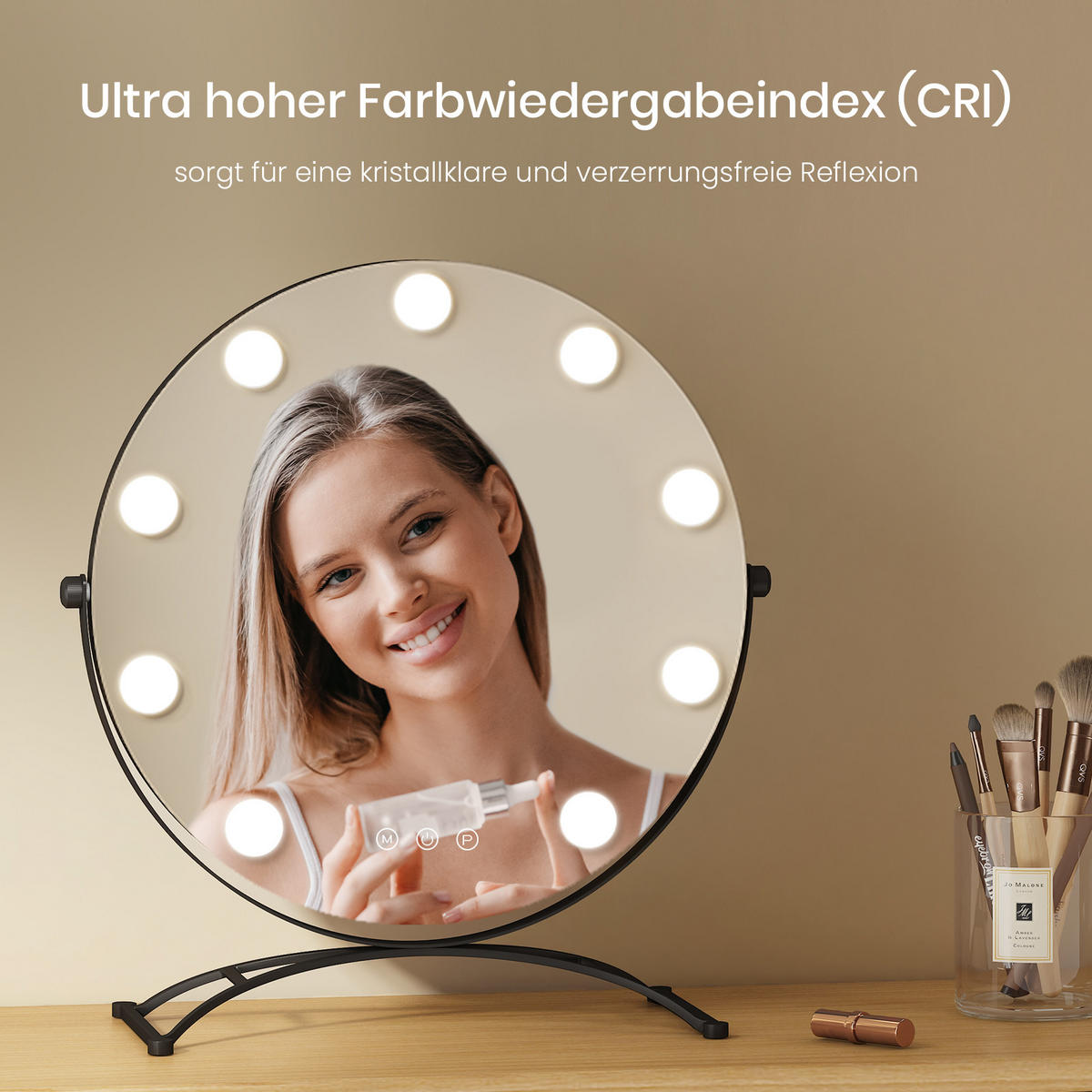 KOSMETIKSPIEGEL Runder mit Beleuchtung, Schwarz, ф40 cm - Schwarz, Glas (40/16/40cm) - EMKE