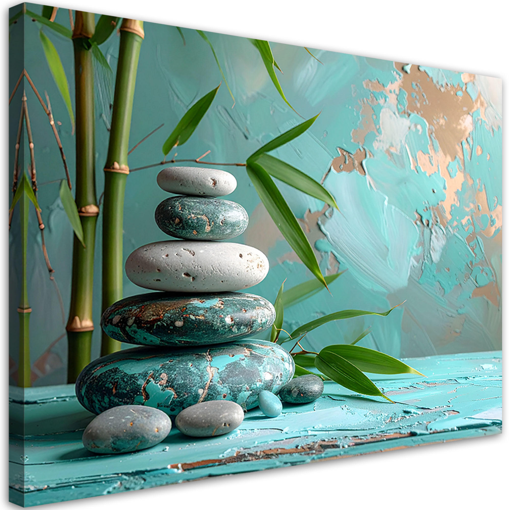 LEINWANDBILD Zen und Orientalisch 90x60cm - Türkis, Textil (90/60cm) - Feeby