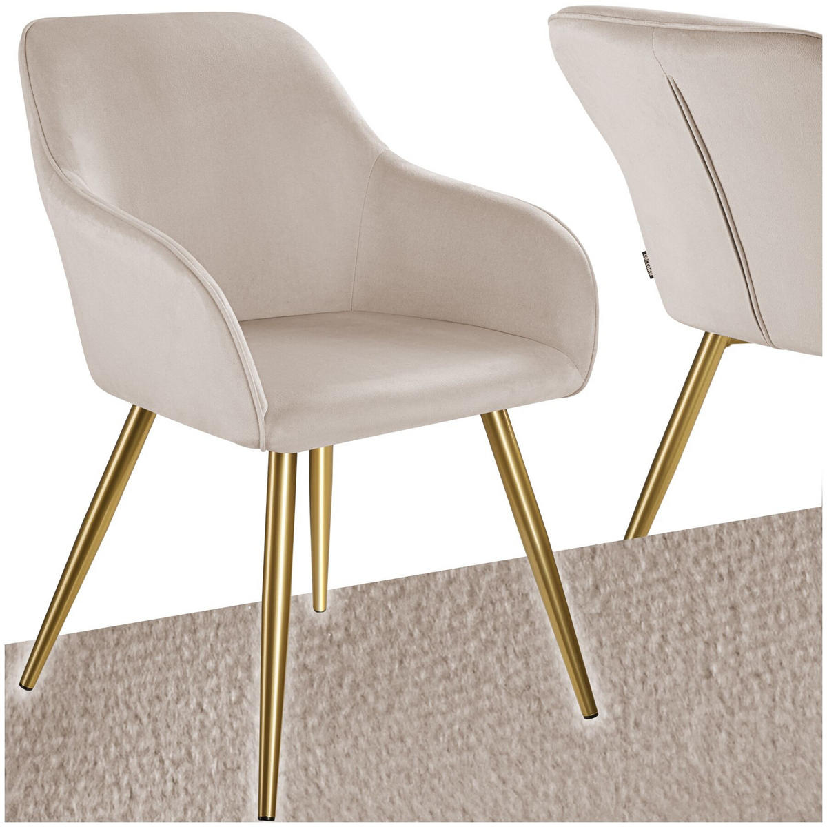 ESSZIMMERSTUHL Marilyn,58 x 62 x 82 cm,taupe/gold - Taupe/Goldfarben, Textil (58/82/62cm) - tectake