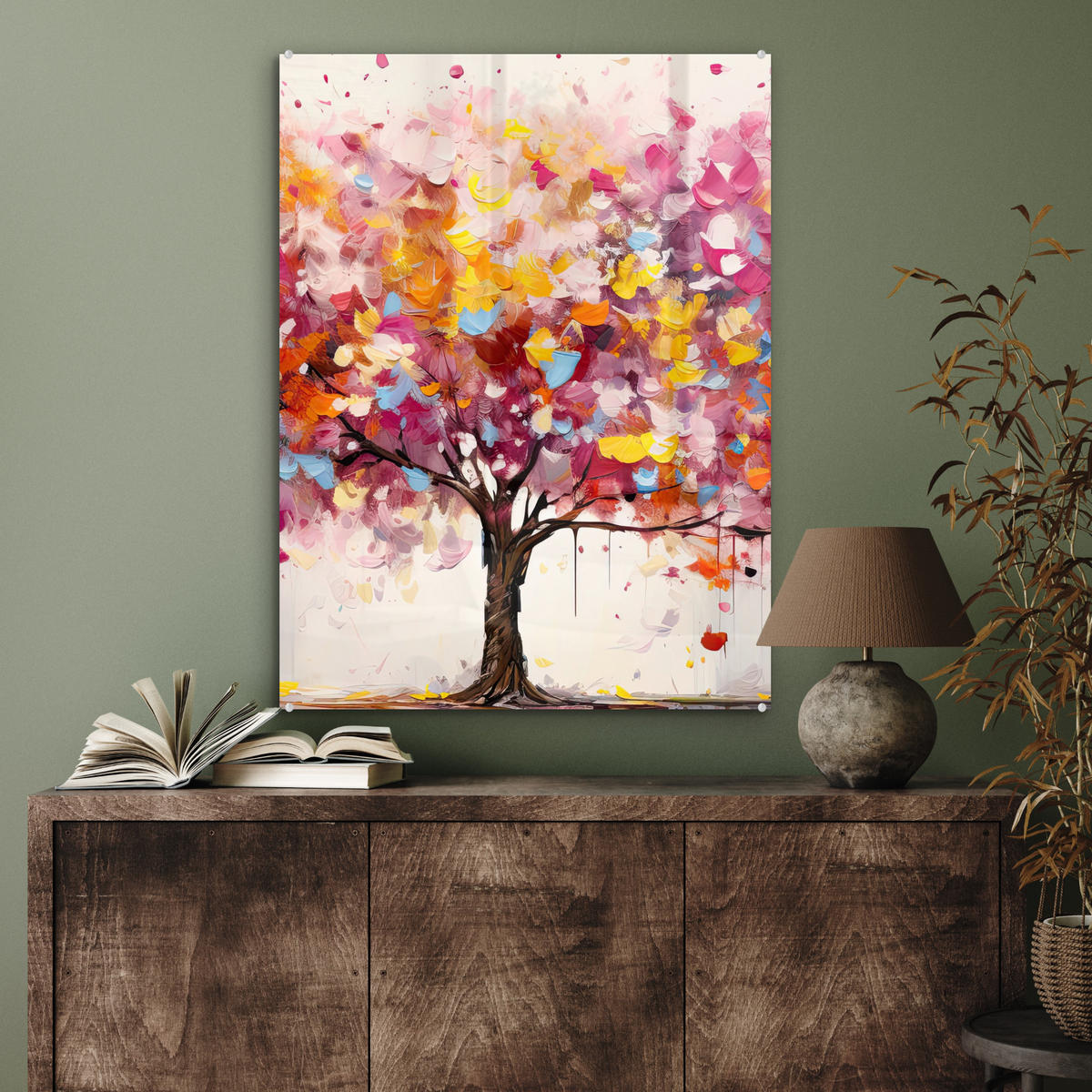 OBRAZ NA AKRYLOVOM SKLE Akvarel - Strom - Umenie - Abstraktné 60x80 cm - viacfarebná, sklo (60/80cm) - MuchoWow