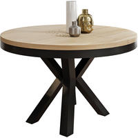 ESSTISCH Clara runder ausziehbarer, Sonoma Eiche 100-180/100/76 cm - Schwarz/Sonoma Eiche, Holzwerkstoff/Metall (100/100/76cm) - WFL GROUP