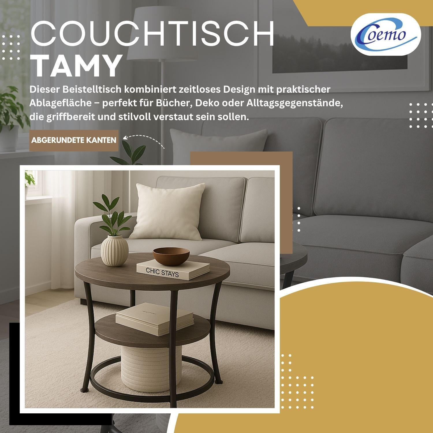 COUCHTISCH TAMY rund Grau 55/55 cm - Grau, Metall (55/55/55cm) - Coemo