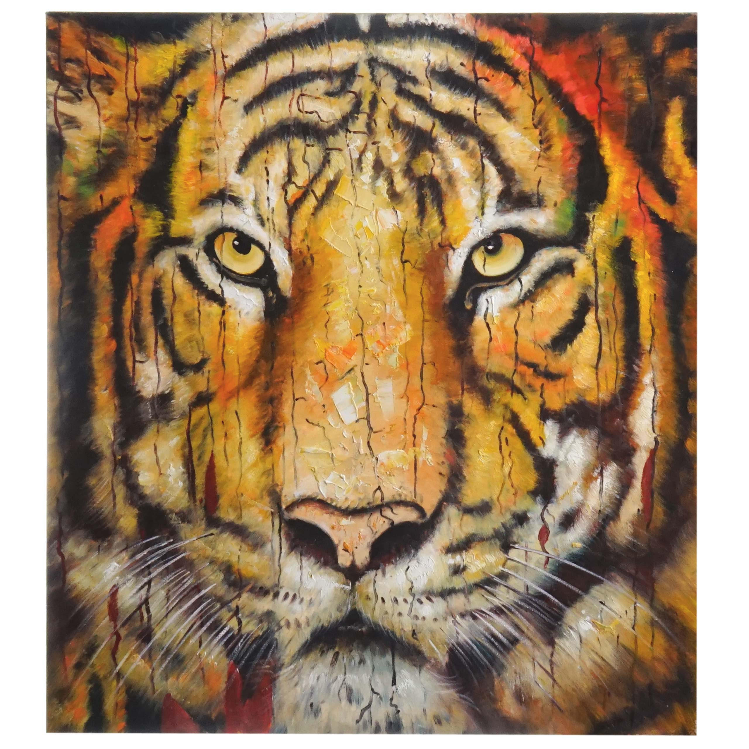 ÖLGEMÄLDE TIGER HANDGEMALT Mehrfarbig - Multicolor, Textil (90/100cm) - MCW