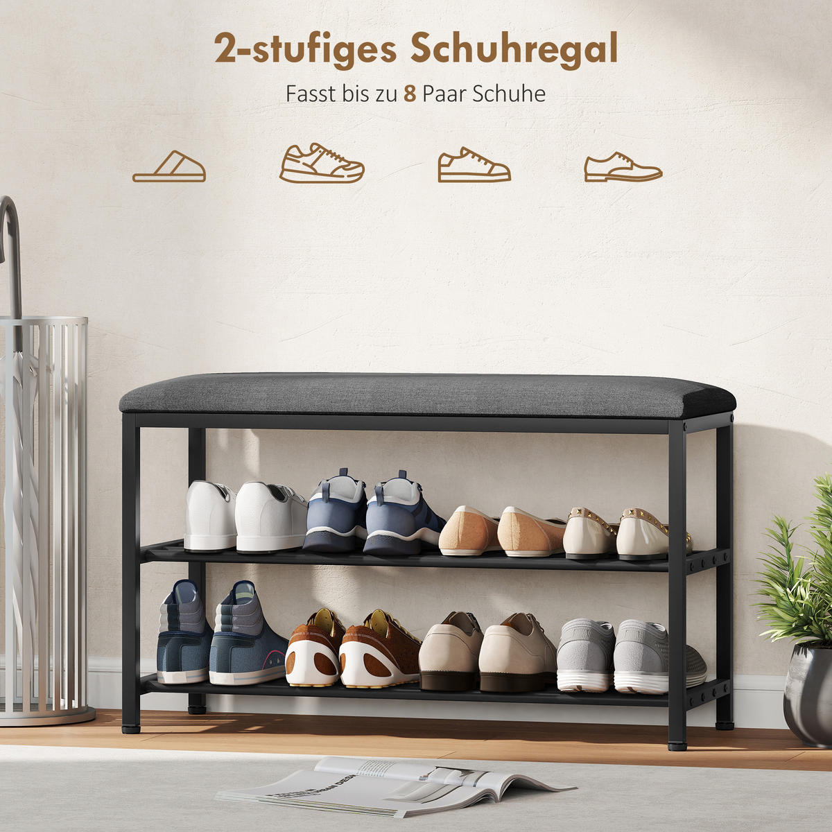 SCHUHBANK DE-09747 Schwarz - Schwarz, Metall (81/50/31cm) - ComfortXL