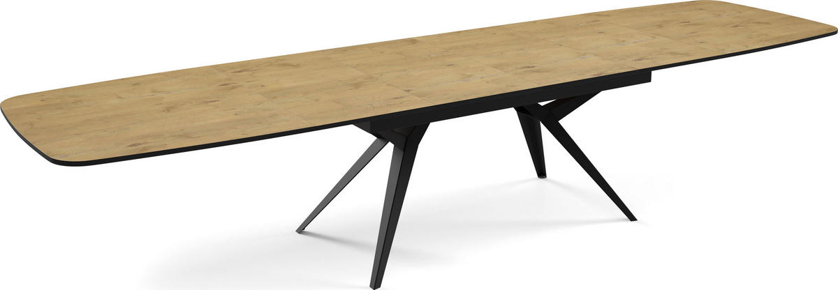ESSTISCH Soren ausziehbar rechteckig oval, Eiche Hell Braun 180-380/100/76 cm - Eichefarben/Schwarz, Holzwerkstoff/Metall (180/100/76cm) - WFL GROUP
