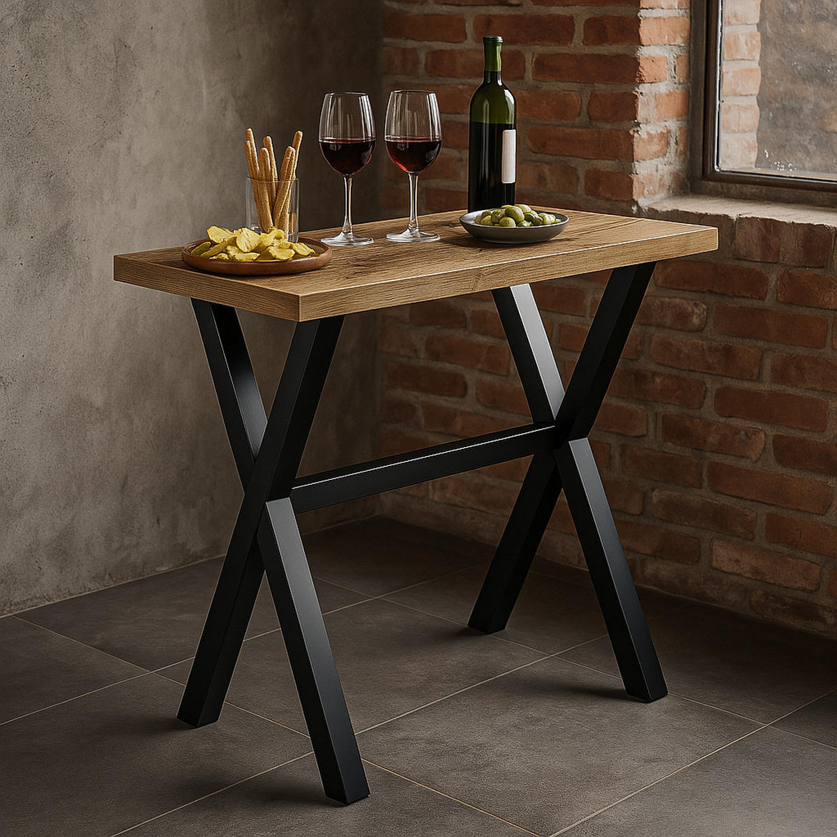 BARTISCH ARNE 120/60/105 cm - Hellbraun/Schwarz, Holzwerkstoff/Metall (60/120/105cm) - DUBI Möbel