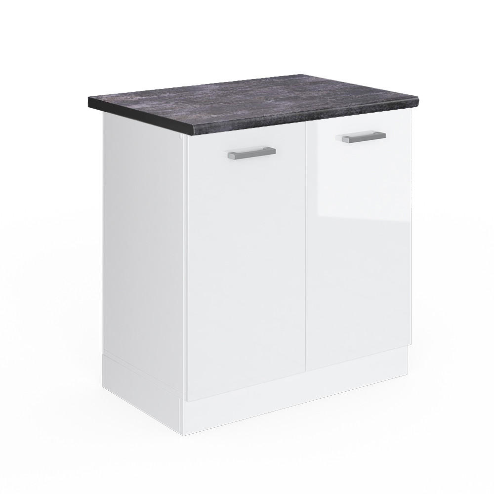 SPÜLENUNTERSCHRANK R-Line Weiß Hochglanz 80 cm, AP Anthrazit - Weiß Hochglanz/Weiß, Holzwerkstoff (80/81.6/60cm) - Vicco