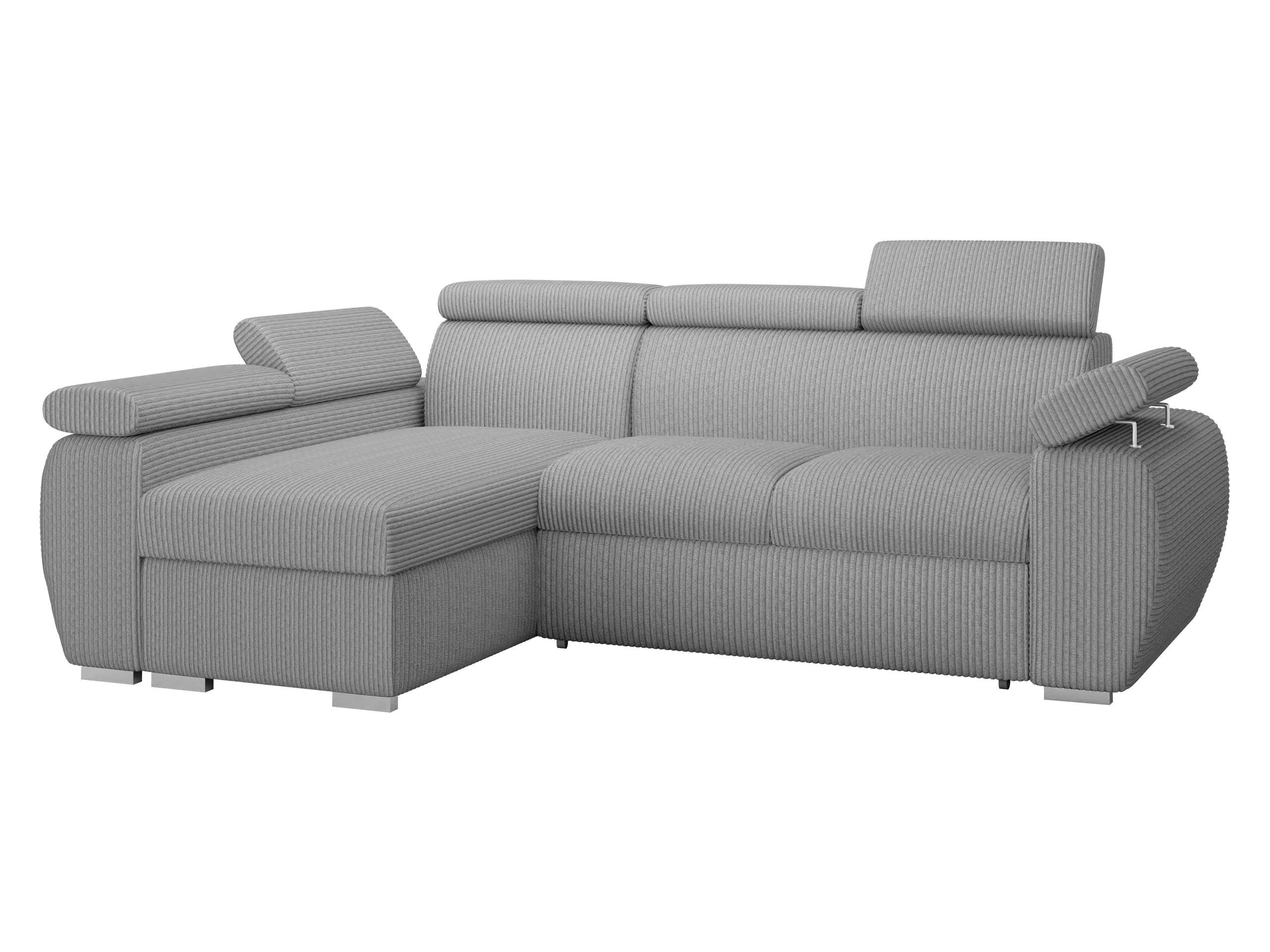 ECKSOFA Boston Mini Premium Cord 2RLC, Seite: Links LC+2R - Chromfarben/Hellgrau, Holz/Textil (255/170cm) - MIRJAN24