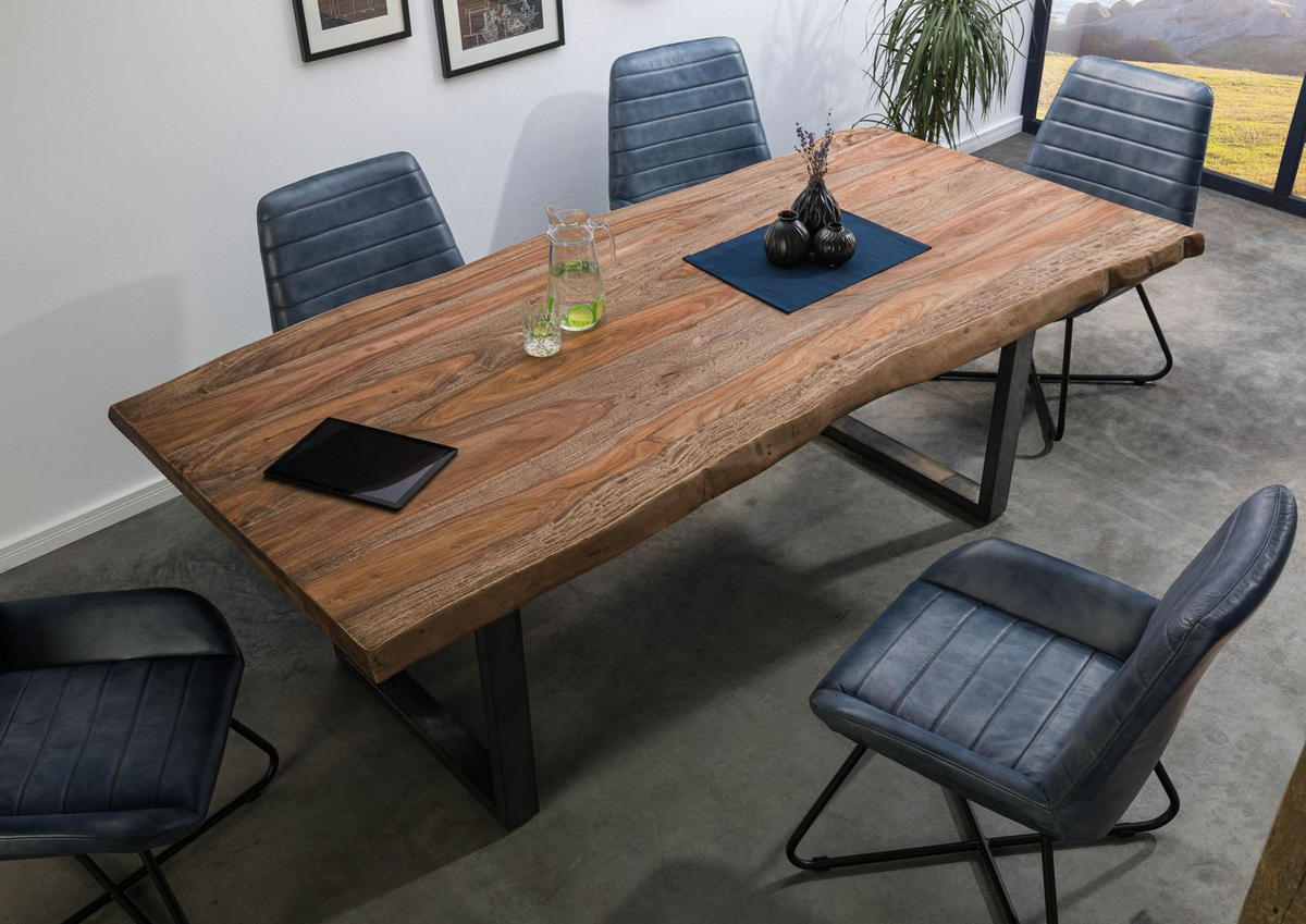 BAUMTISCH Sheesham 180x90x77 grau gebeizt / U-Beine anthrazit glänzend FREEFORM 5 - Anthrazit/Grau, Holz (180/90/77cm) - Massivmoebel24