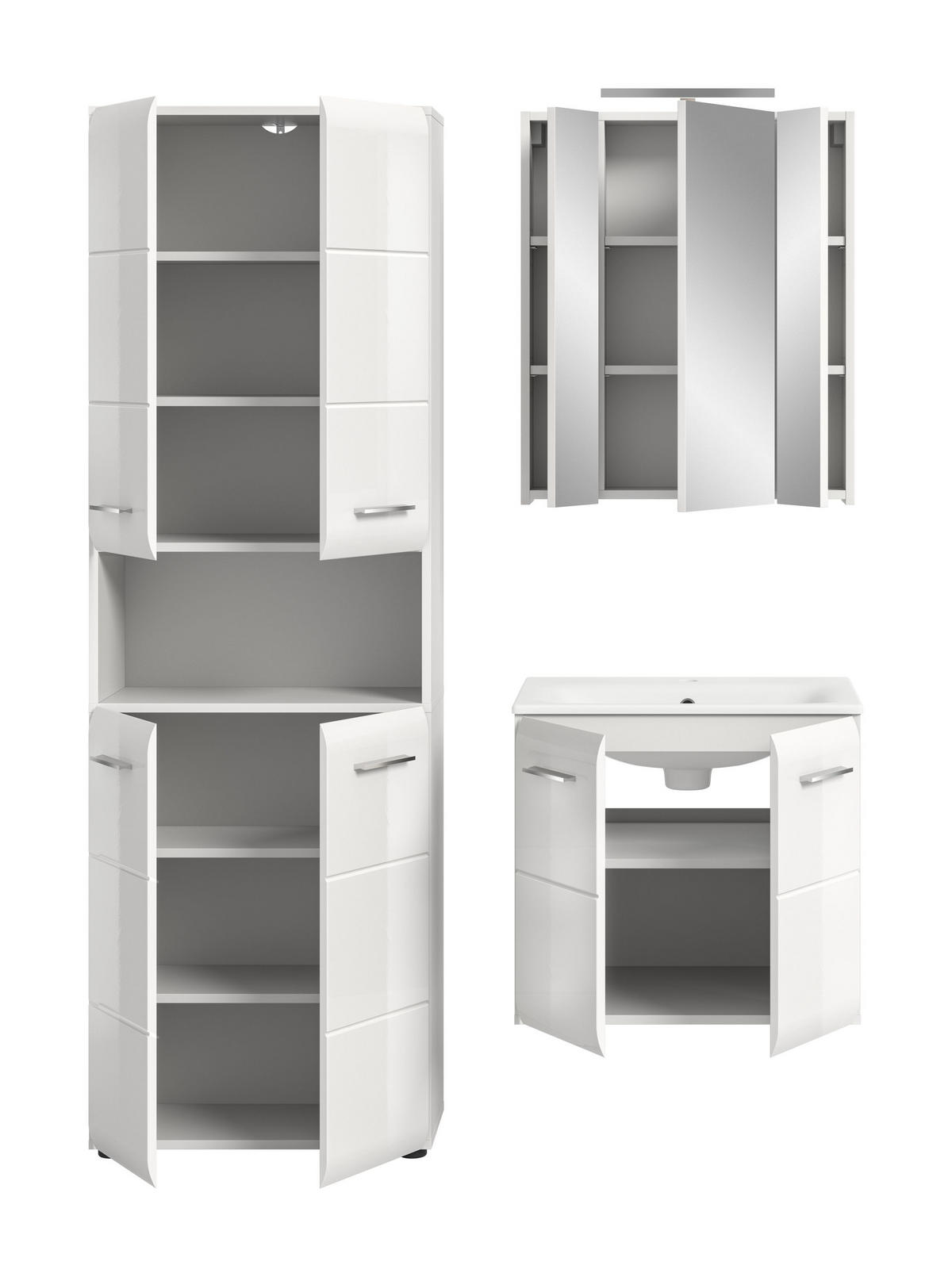 BADKOMBINATION Ice inkl. Beleuchtung 135x185x46 cm weiß Hochglanz MDF 3tlg. - Weiß, Holz (135/185/46cm)