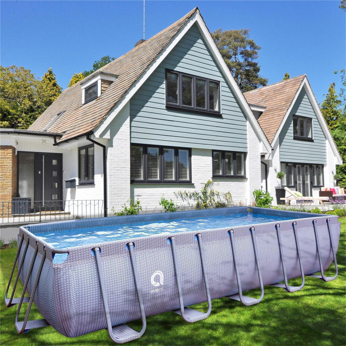 POOL Komplettset rechteckig 540 x 250 x 100 cm grau mit Filterpumpe und Leiter - Grau, Kunststoff/Metall (250/100/540cm) - Avenli