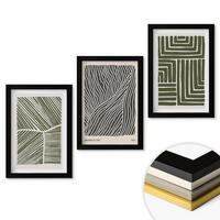 WANDBILDER 3er-Set - 20x30 cm Schwarzer Rahmen - Muster Linien Formen grün - Schwarz, Kunststoff (20/30cm) - ArtPrintCave