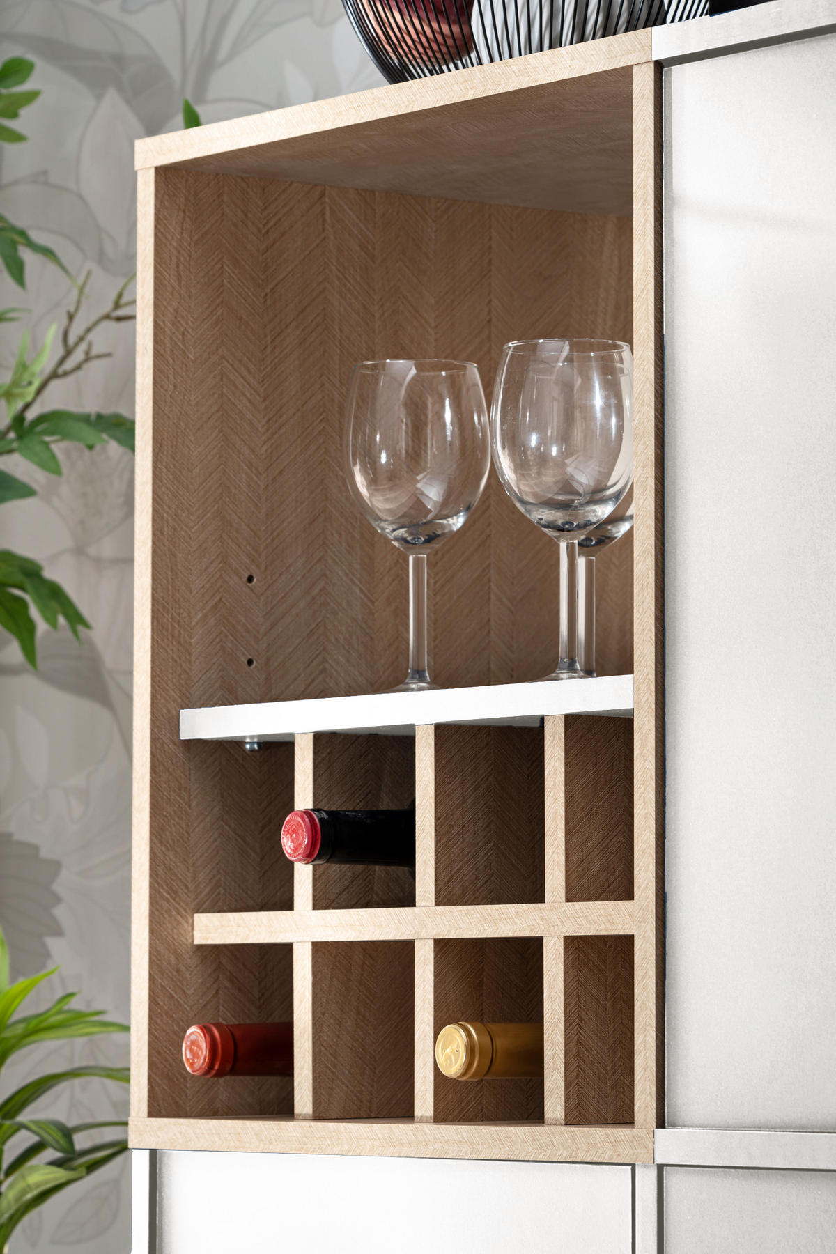 SIDEBOARD MIT WEINSCHRANK FONDI, Weiß, Skandinavische Tanne - Hellbraun/Weiß, Glas/Holzwerkstoff (90/102/35cm) - Komodee
