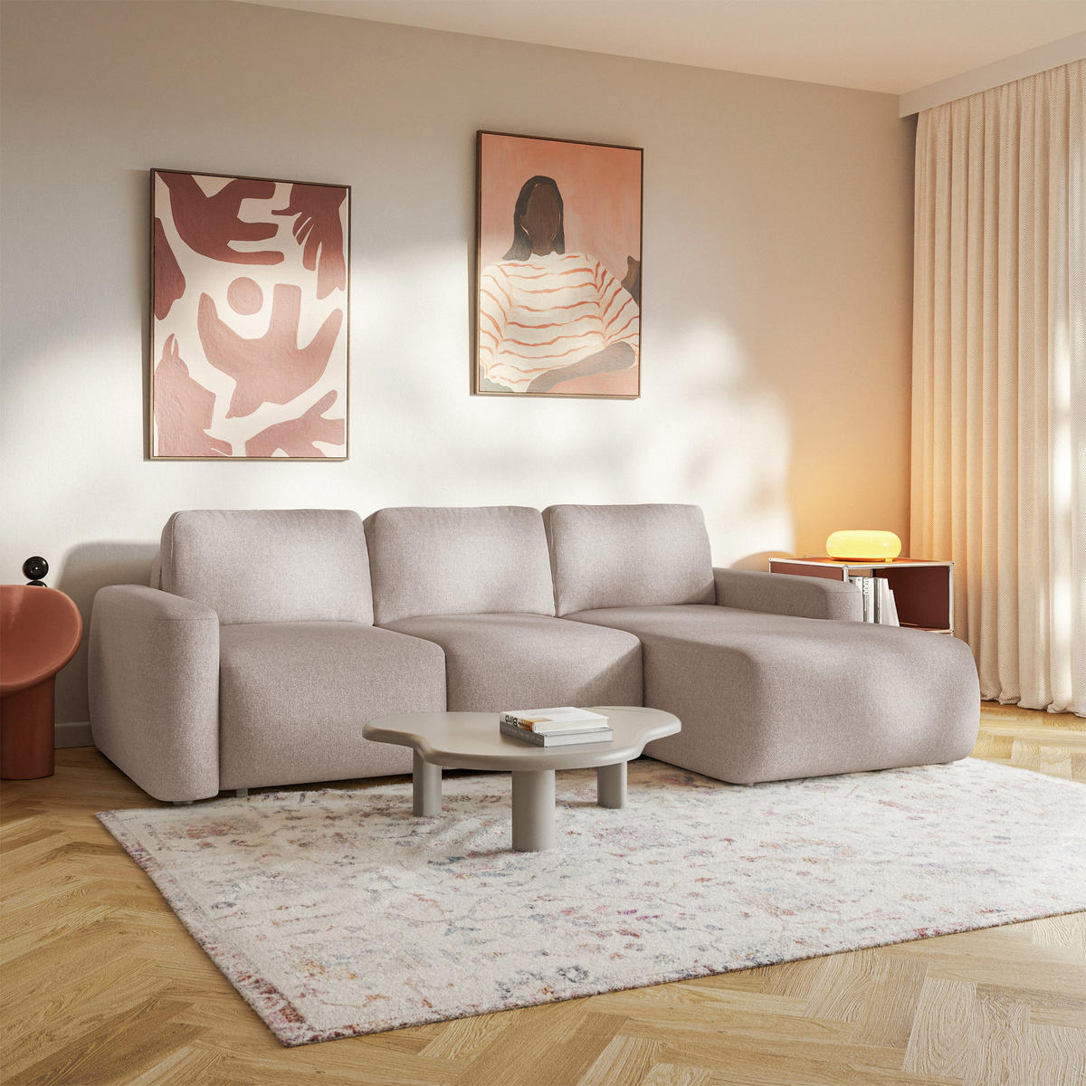 ECKSOFA Carnos Mini Beige Chenille - Beige/Schwarz, Kunststoff/Textil (164/238cm) - Selsey