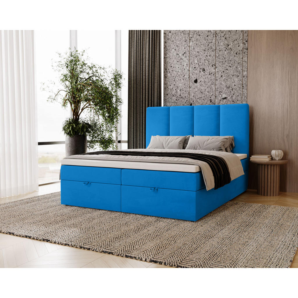 Thumbnail - Boxbett, Hellblau, Textil, Höhe ca. 12 cm, 140x200 cm, Oeko-Tex® Standard 100, Schlafzimmer, Betten, Boxspringbetten