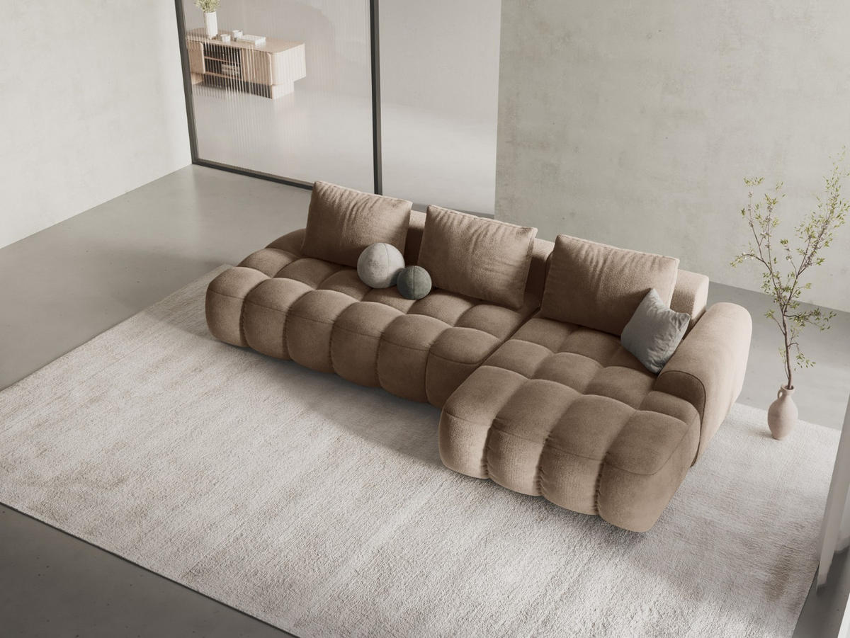 AUSKLAPPBARES-ECKSOFA rechts mit Container Linz aus Samt dunkelbeige 3 Sitzplätze - Mokka, Textil (142/275cm) - Cosmopolitan Design