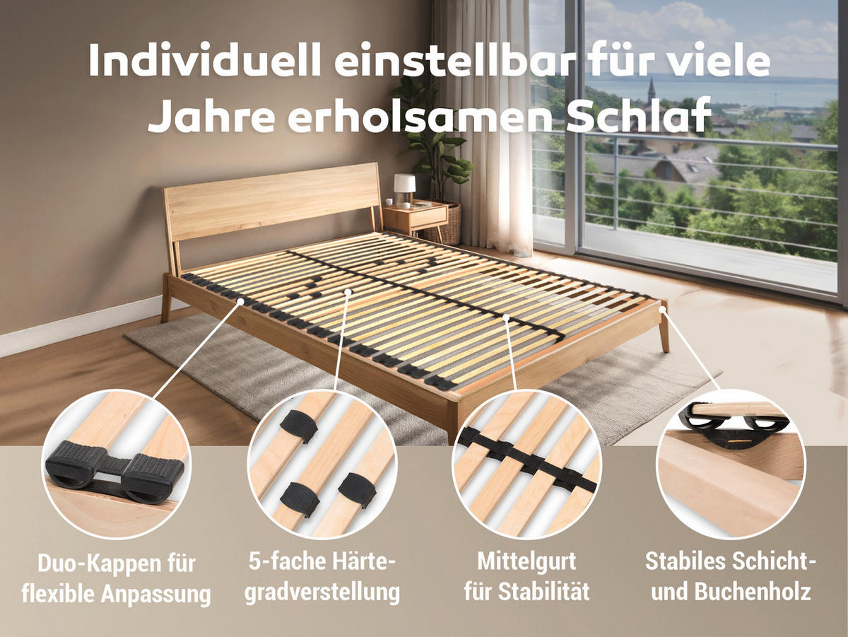 LATTENROST MAX1 K+F, Fertig montiert, Kopf- und Fußteil verstellbar, Größe: 140x220 - Braun, Holz (140/220cm) - Betten-ABC