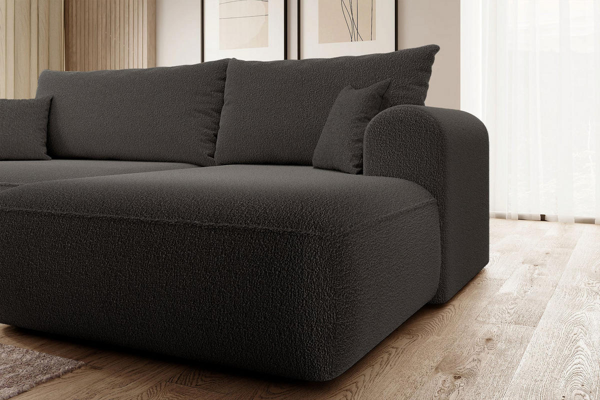 ROHOVÁ pohovka Ovo, tmavě šedé bouclé - černá/tmavě šedá, textil/plast (165/260cm) - Selsey