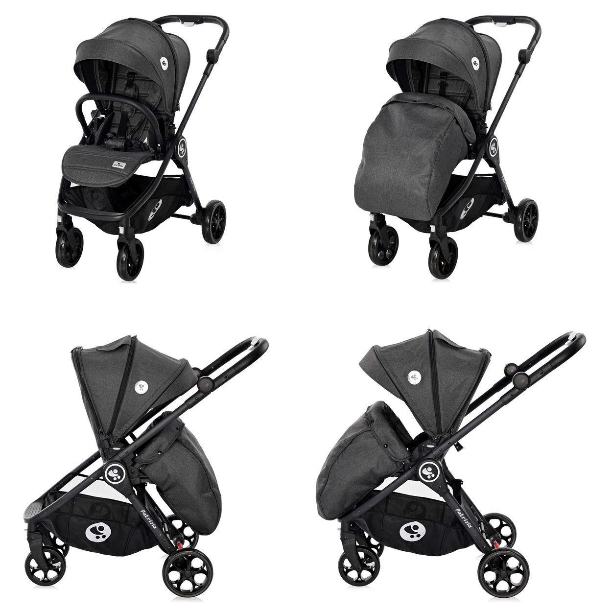 KOMBIKINDERWAGEN 2 in 1 Patrizia dunkelgrau Babywanne, Sportsitz, Sitz umkehrbar - Grau, Metall (93/55/99cm) - Lorelli