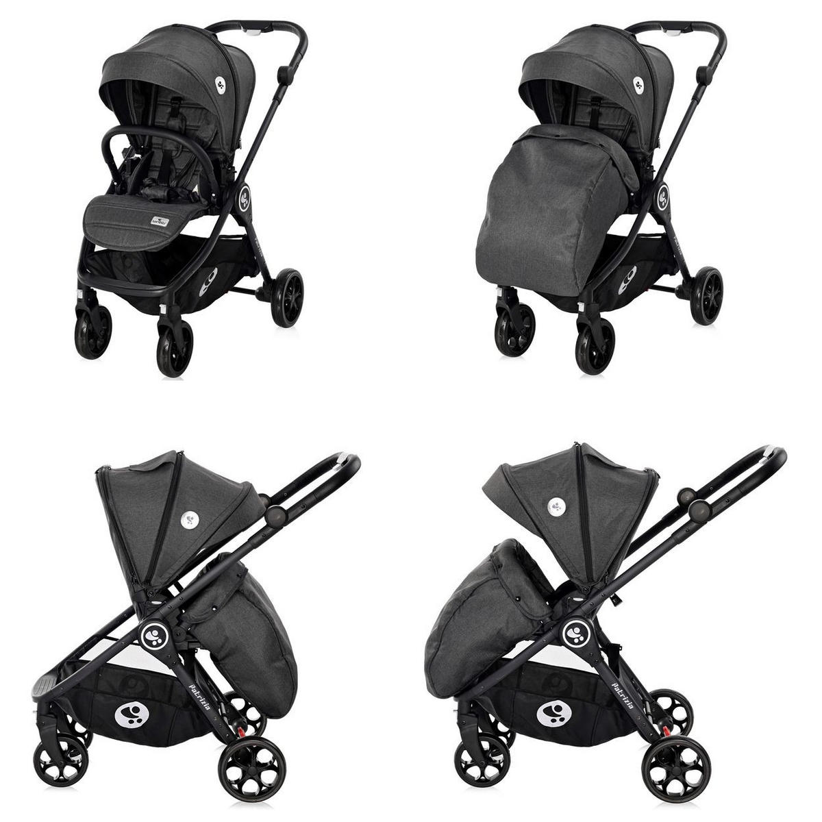 KOMBIKINDERWAGEN 2 in 1 Patrizia dunkelgrau Babywanne, Sportsitz, Sitz umkehrbar - Grau, Metall (93/55/99cm) - Lorelli