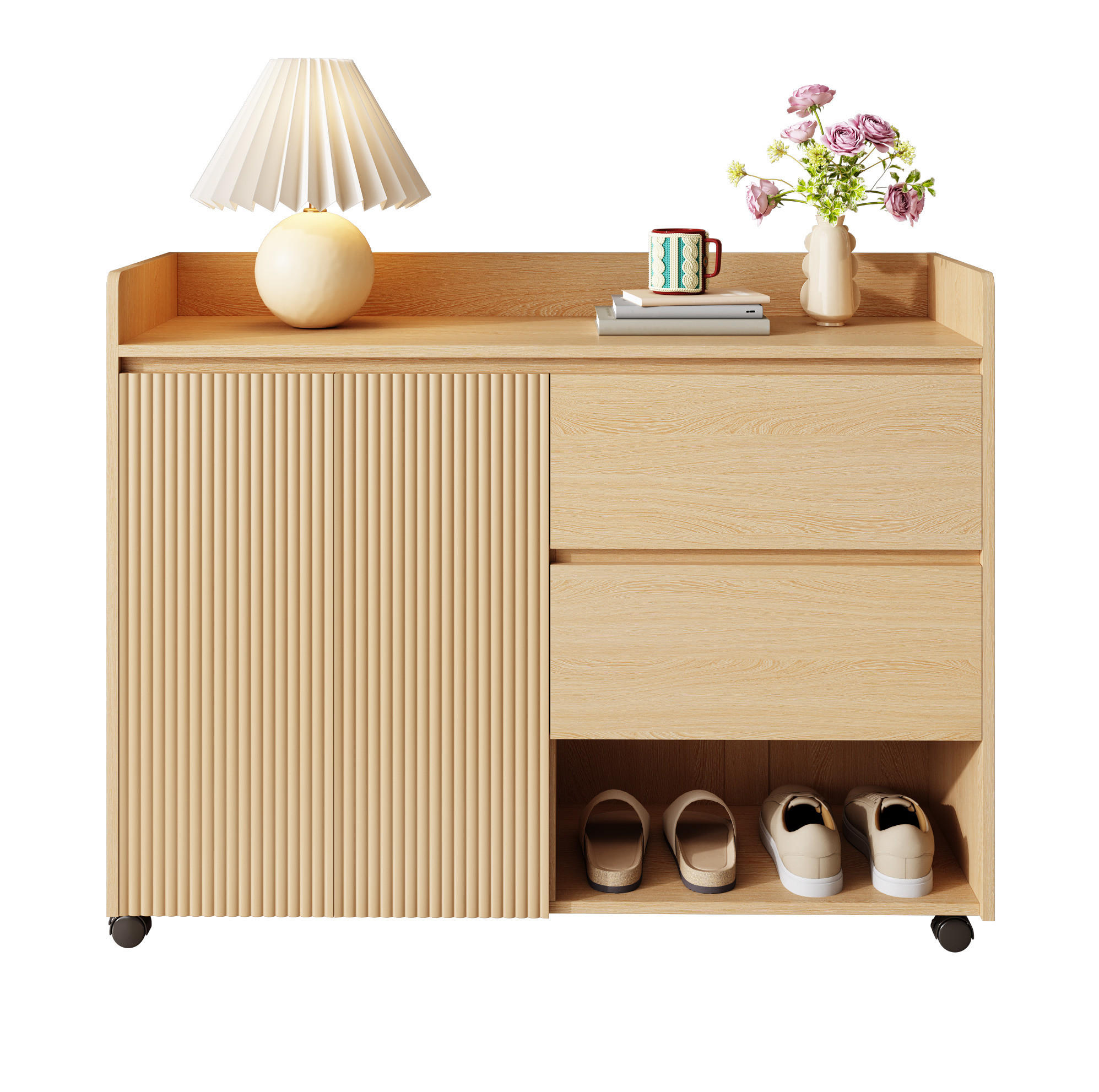 SCHUHSCHRANK 110/35/86 cm in Natur mit Schubladen, Rollen und verstellbaren Fächern - Naturfarben, Holzwerkstoff (110/86/35cm) - BEAOK
